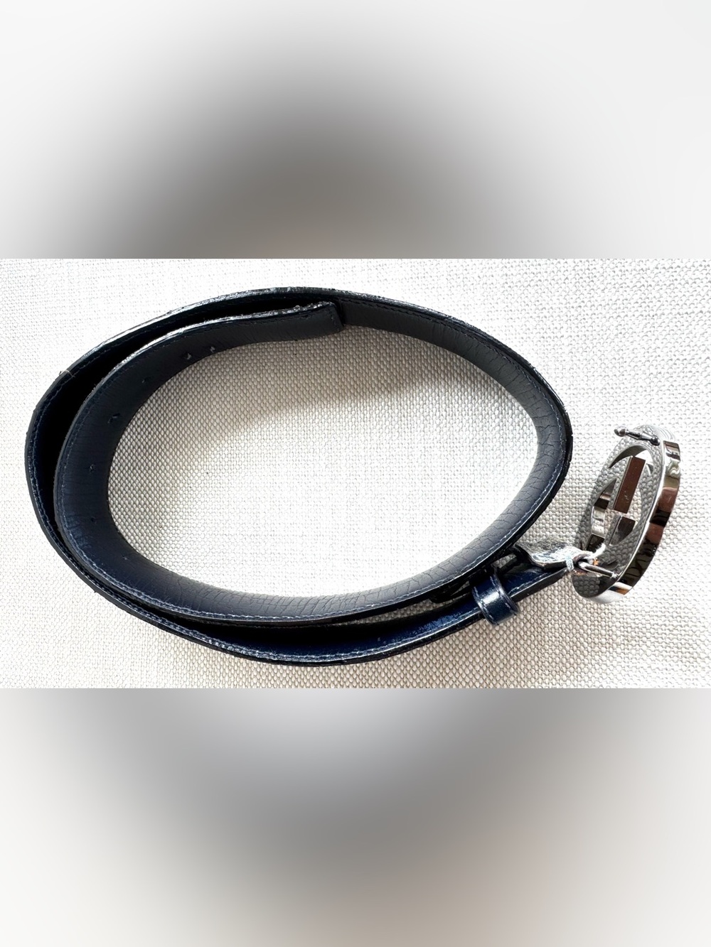 GUCCI GG Supreme Interlocking G Belt Blue Gray Monogram Leather 85/34 - Picture 2 of 10